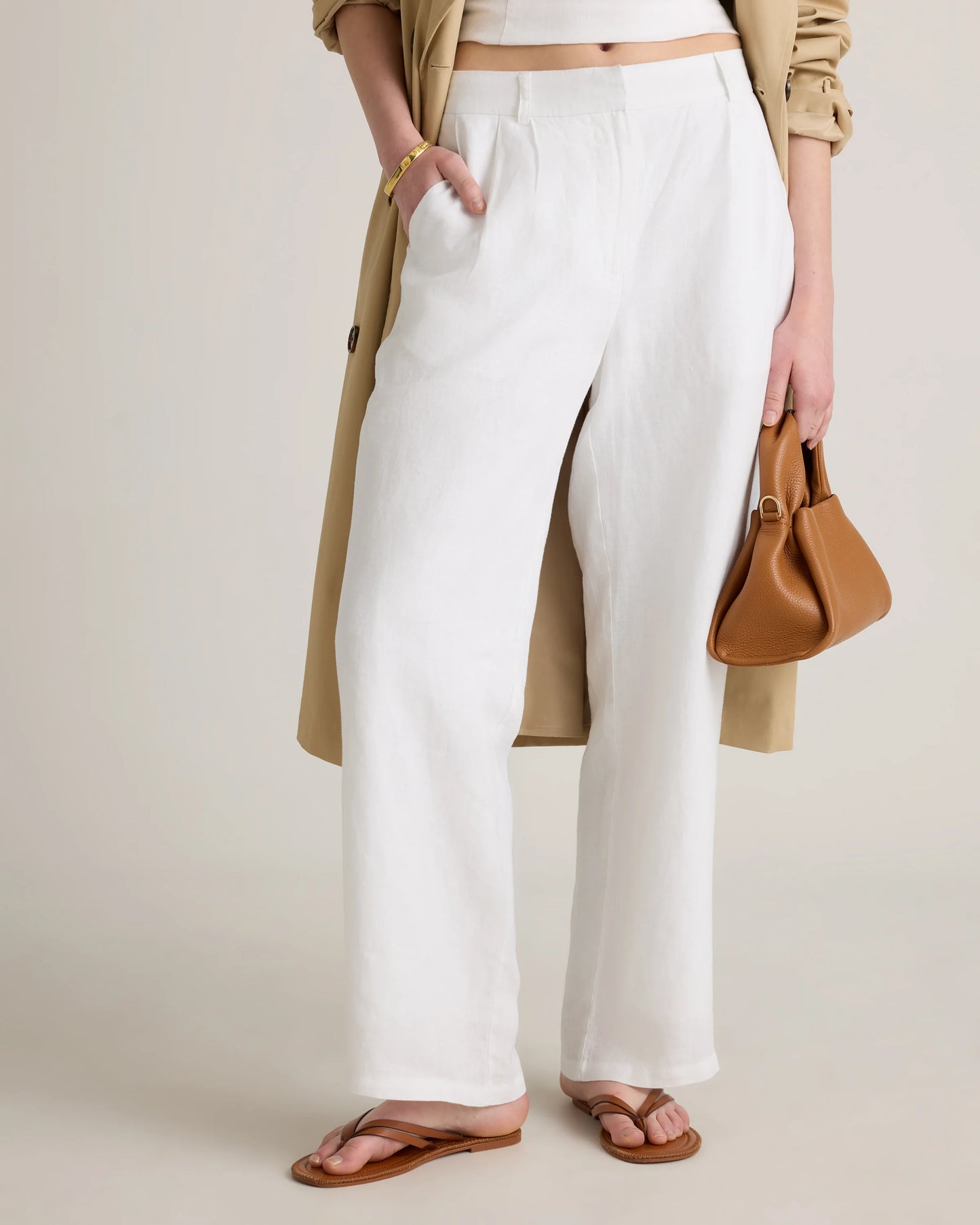 100% European Linen Pleated Trouser - 0 / Bayberry Olive