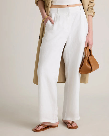 100% European Linen Pleated Trouser - 0 / Bayberry Olive
