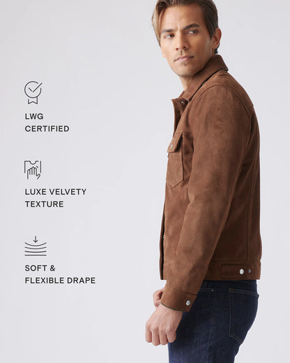 Italian Suede Trucker Jacket - S / Dark Chestnut
