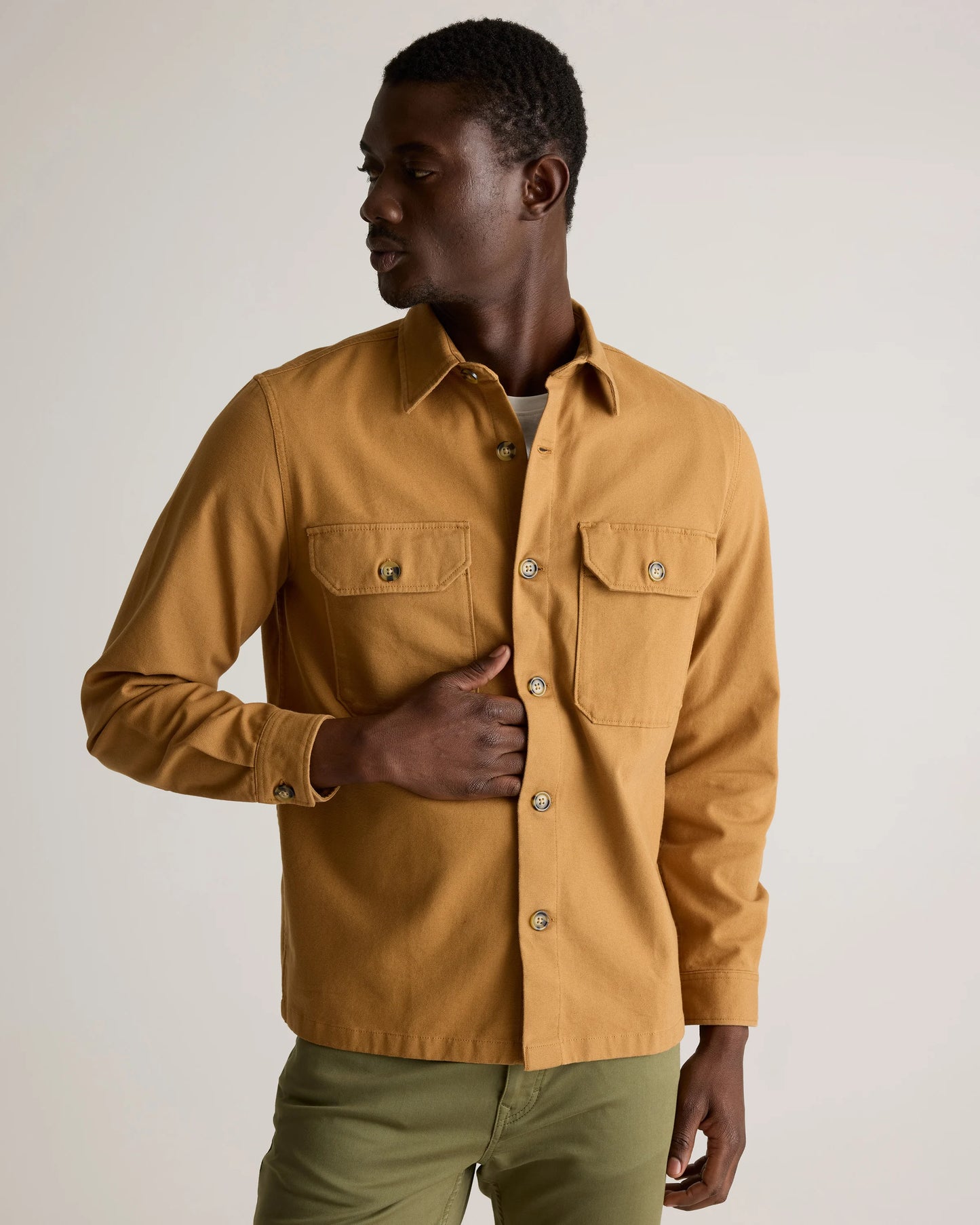 Double-Brushed Stretch Overshirt Jacket - S / Camel