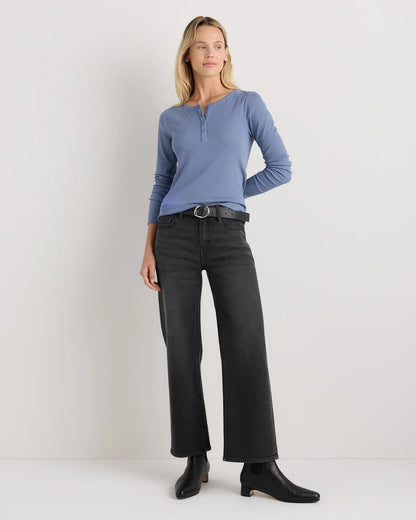 Organic Cotton Micro-Rib Henley Long Sleeve Tee - XS / Heather Oatmeal