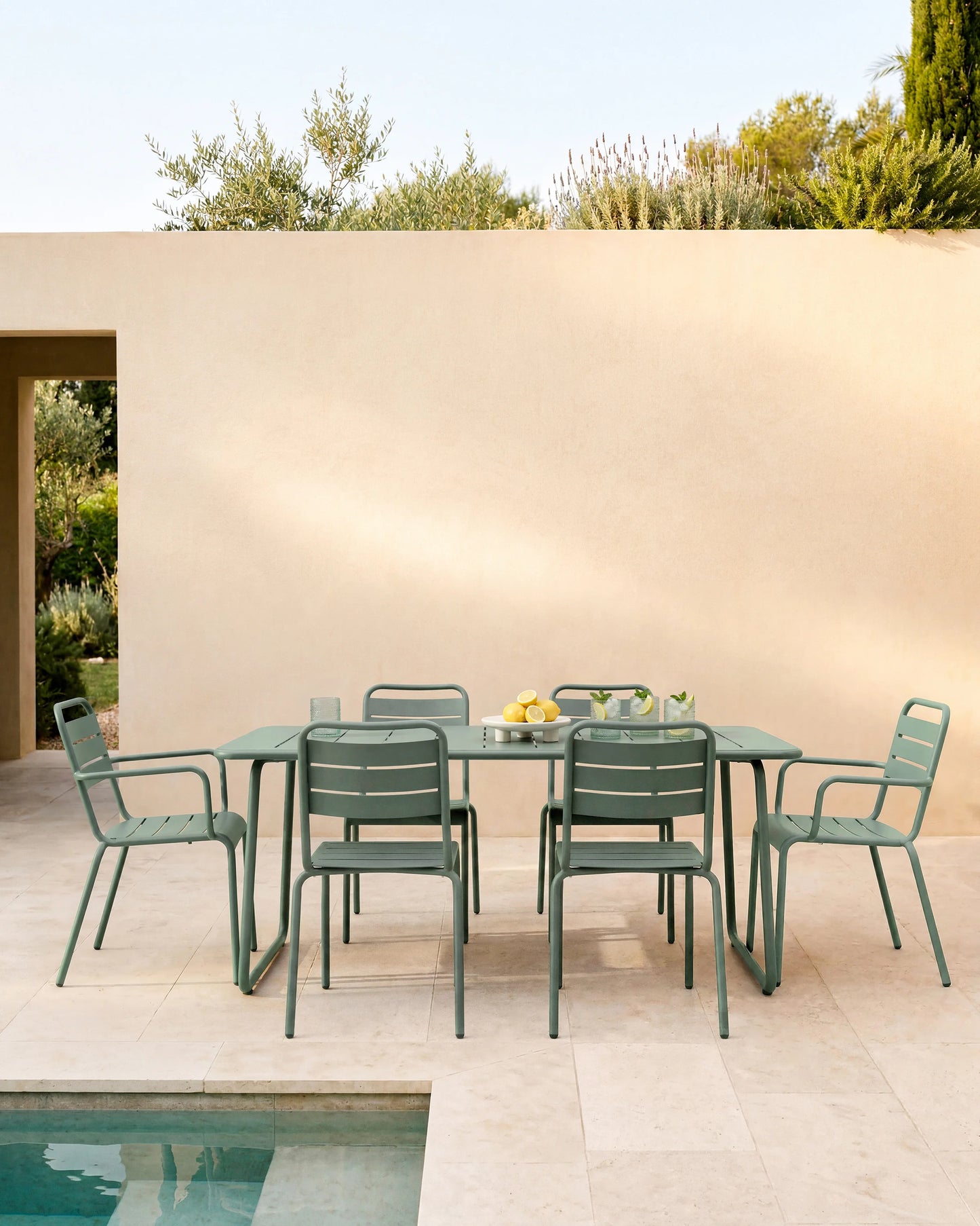 Powder-Coated Aluminum Outdoor Dining Table - One Size / Sage Green