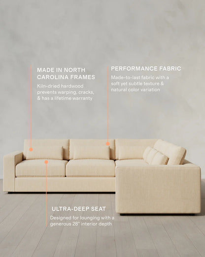 Ashford Deep Seat L Sectional in Performance Chenille Linen Blend - 119x119 / Sorrell
