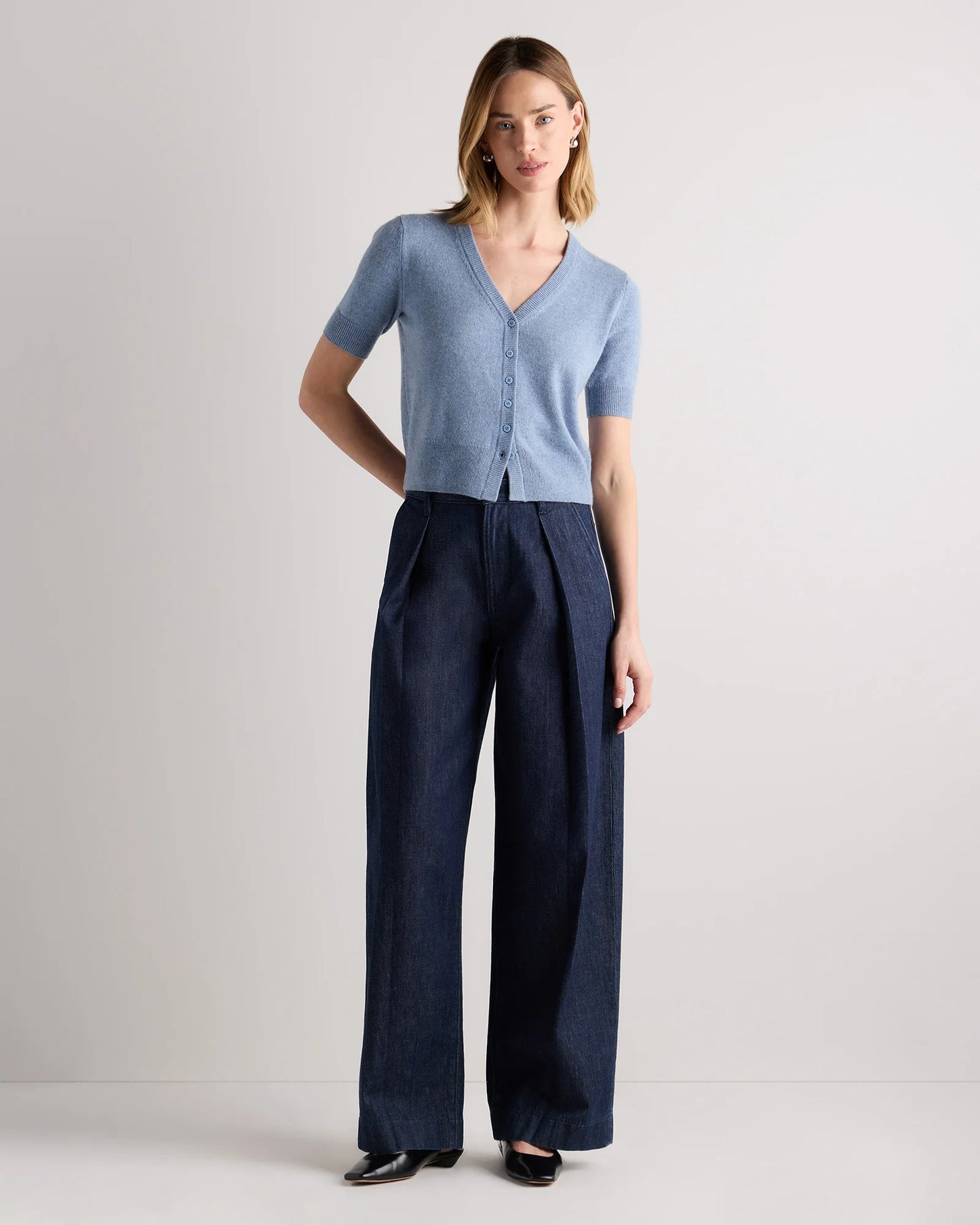 Mongolian Cashmere Short Sleeve Cardigan - XS / Oatmeal