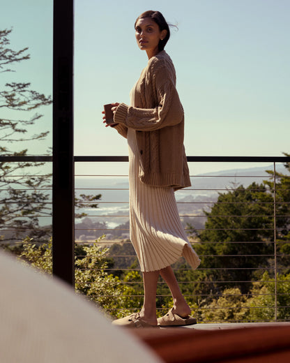 100% Organic Cotton Oversized Cable Cardigan - XS / Heather Brown