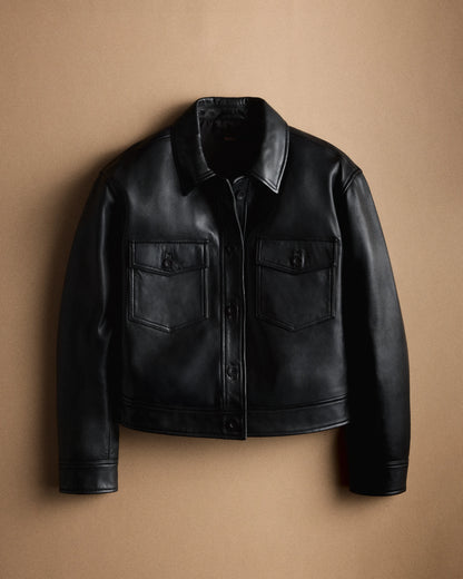 100% Leather Cropped Jacket - XS / Rich Brown