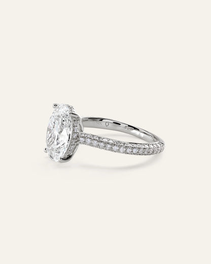 Lab Grown Diamond Oval Pave Cathedral Engagement Ring - 3ct - 4 / Yellow Gold