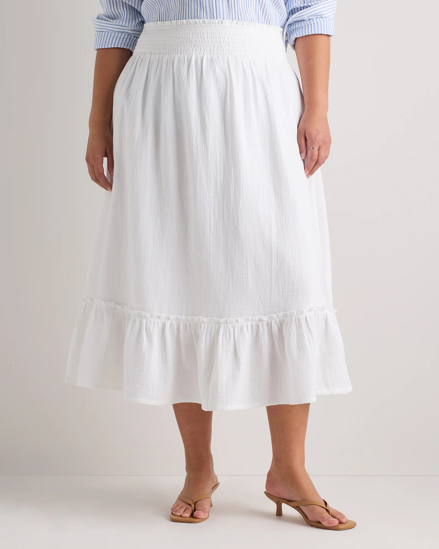 100% Organic Cotton Gauze Smocked Maxi Skirt - 1X / White