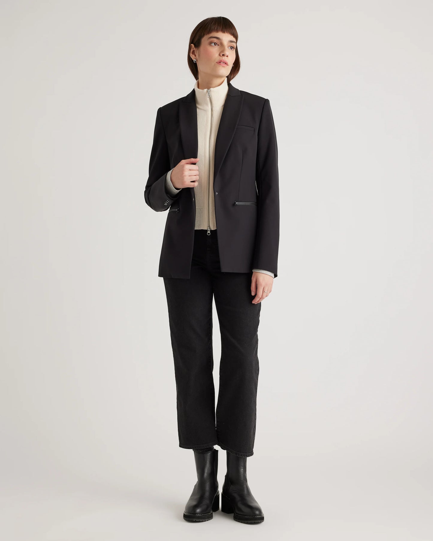 100% Mongolian Cashmere Ribbed Collar Blazer Insert - XS/S/M / Black