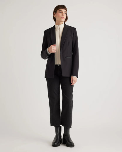 100% Mongolian Cashmere Ribbed Collar Blazer Insert - XS/S/M / Black