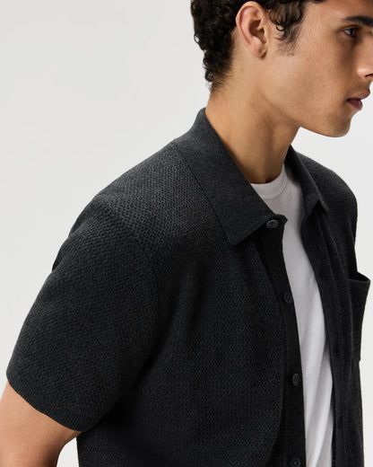 100% Organic Cotton Mesh-Stitch Button-Up Sweater Polo - XS / Speckled Beige