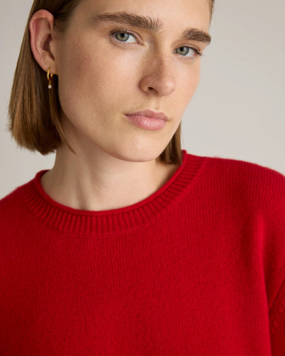 Mongolian Cashmere Boxy Crewneck Sweater - XS / Faded Denim/Brown/Ivory Variegated Stripe