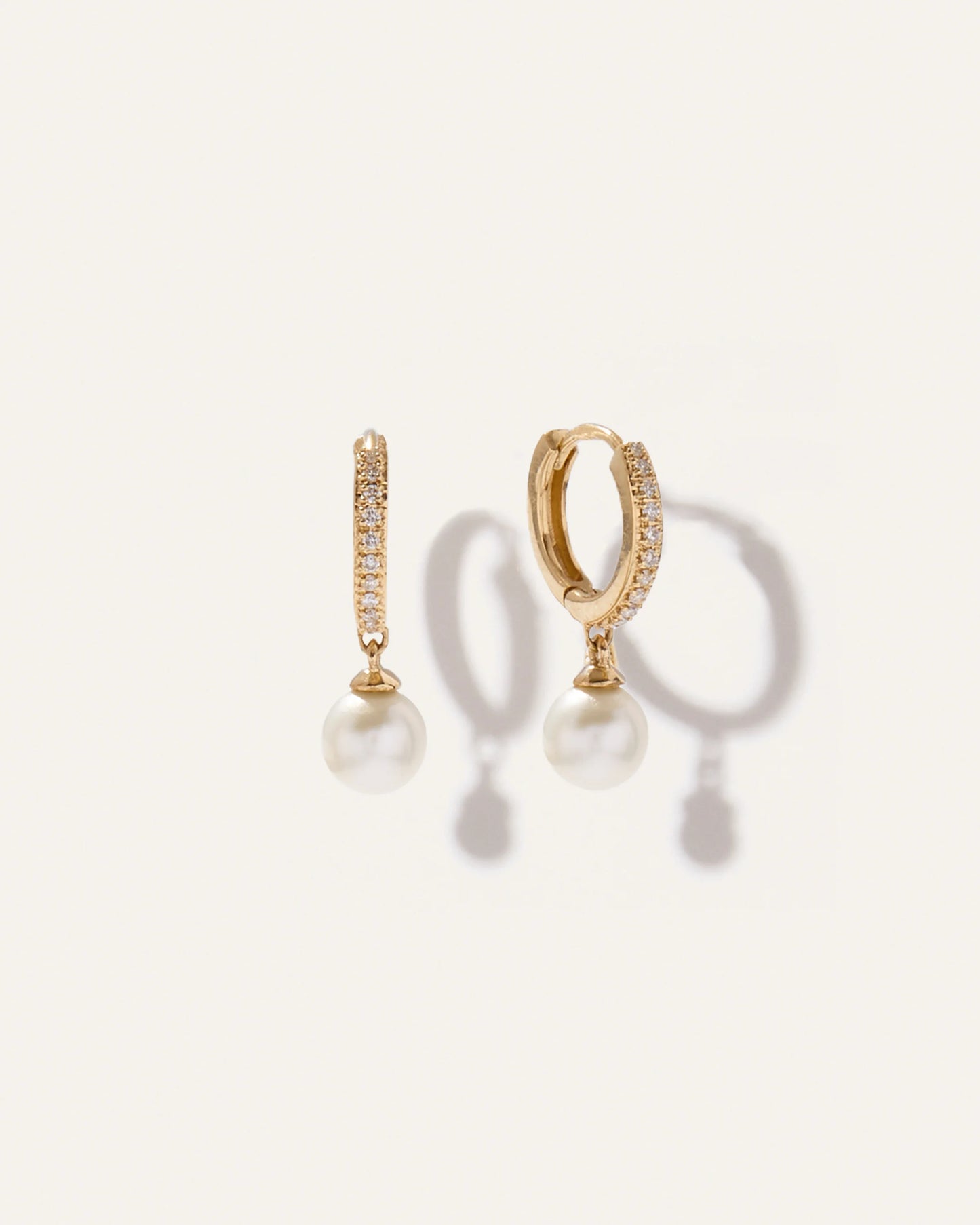 14K Gold Pave Diamond Hoop Pearl Drop Earrings - One Size / Yellow Gold