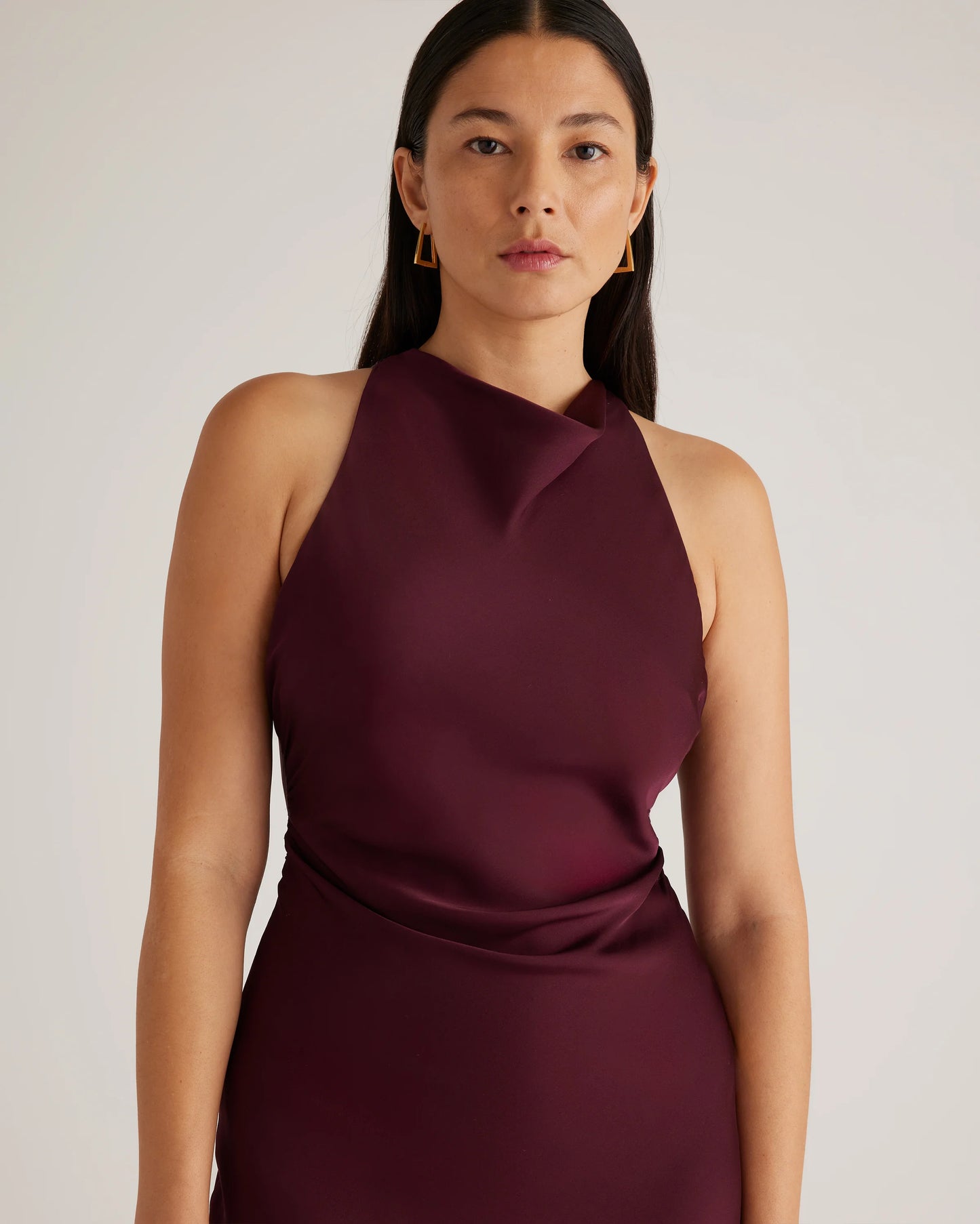 Washable Stretch Silk High Neck Midi Dress - XS / Vintage Navy Roses