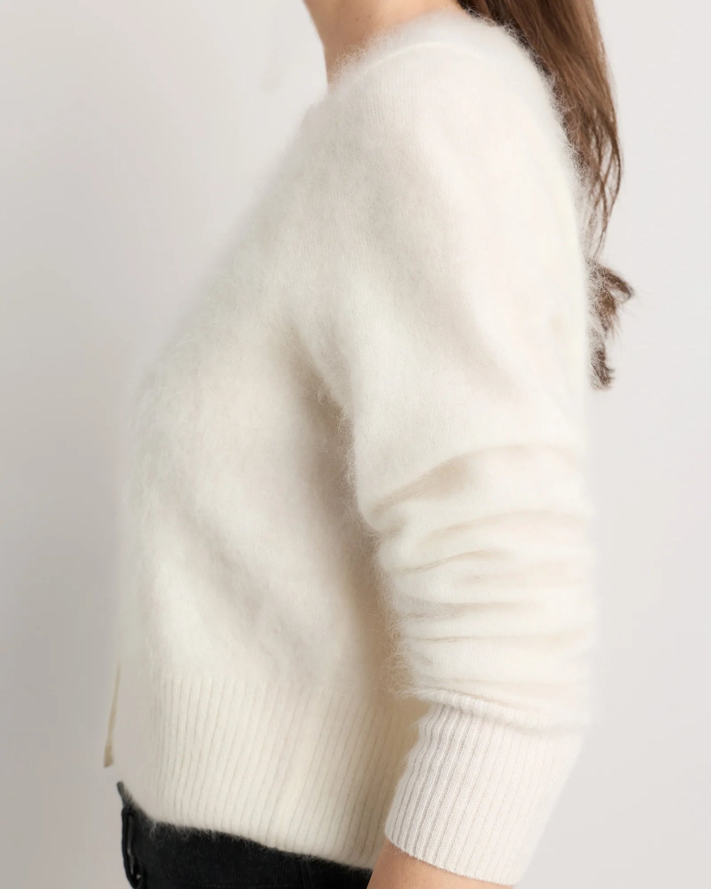 Brushed Cashmere Cropped Crewneck Cardigan - XS / Heather Grey
