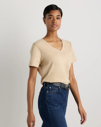 100% Organic Cotton Boxy V-Neck Tee - XS / Dusty Beige