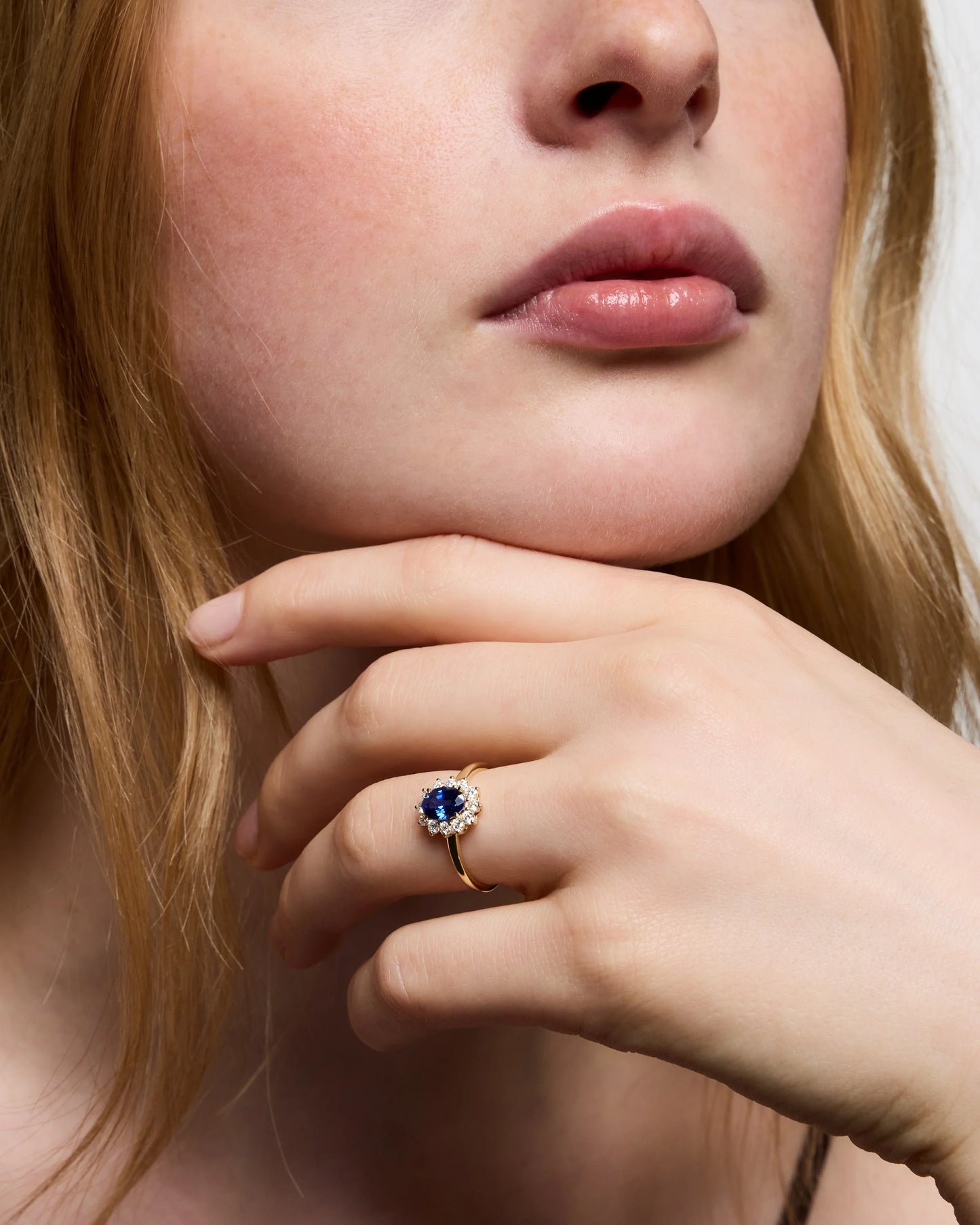 14K Gold Lab Grown Diamond and Blue Sapphire Halo Ring - 4 / Yellow Gold