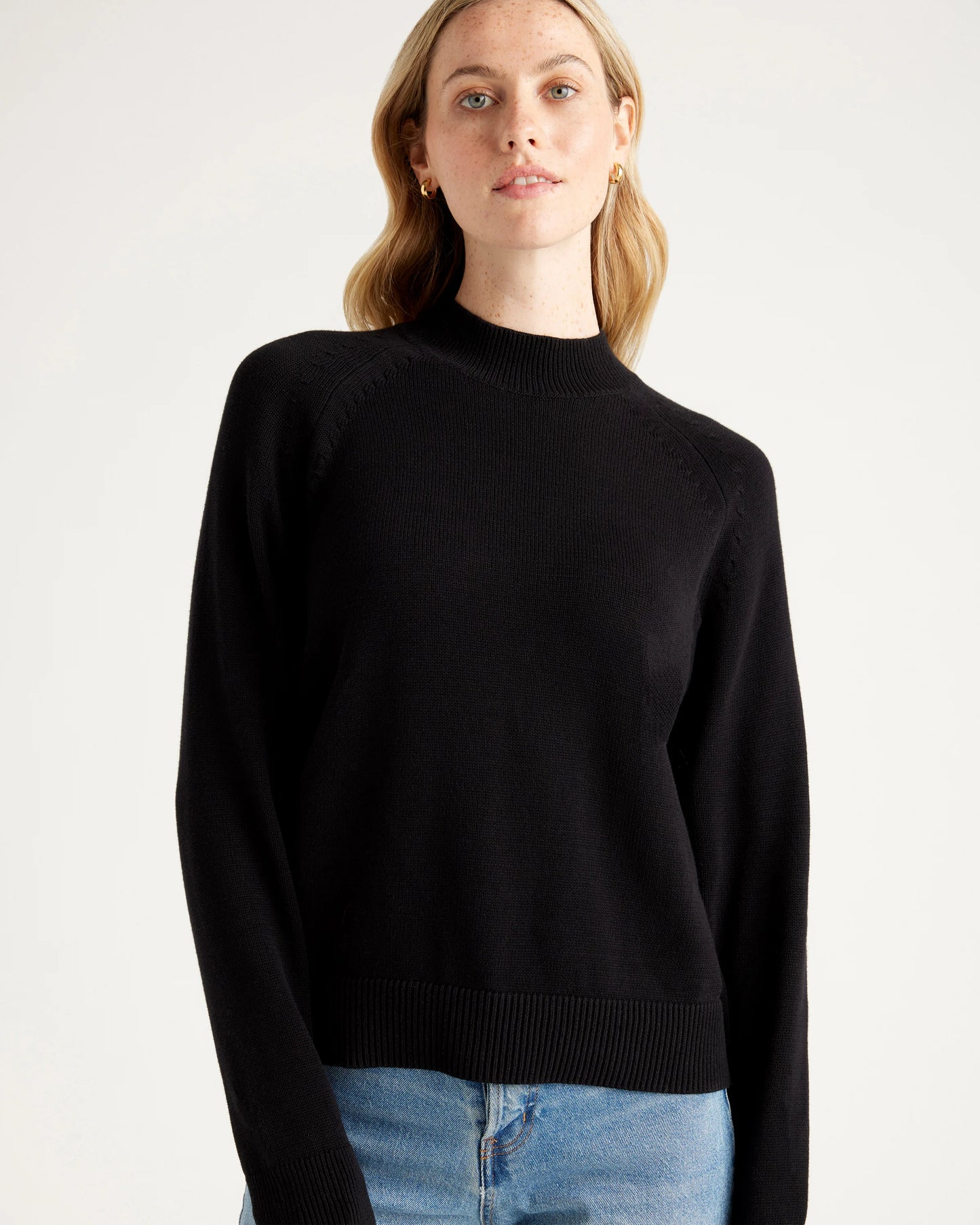 100% Organic Cotton Mock Neck Sweater - XS / Ivory