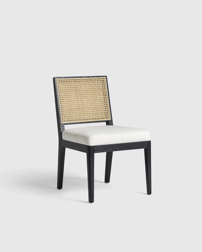 Solid Oak and Cane Dining Chair (Set of 2) - Set of 2 / Black/Natural