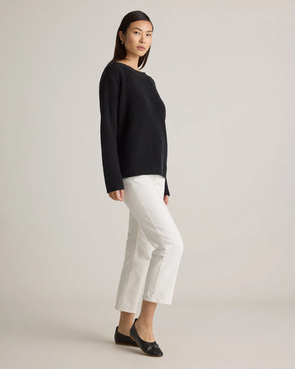 100% Organic Cotton Fisherman Boatneck Sweater - XS / Navy