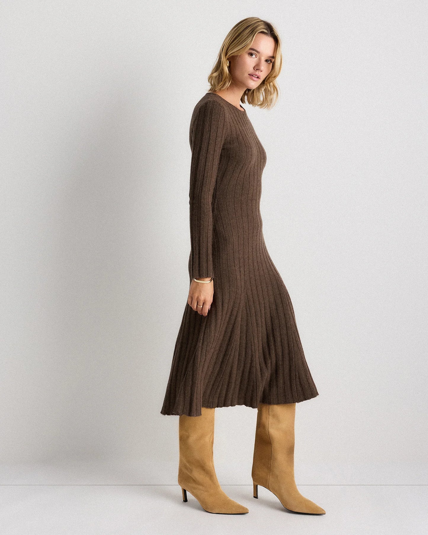 Mongolian Cashmere Wide-Rib Midi Dress - XS / Black