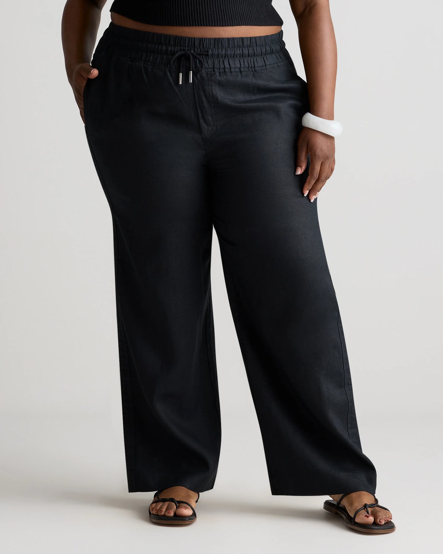 100% European Linen Wide Leg Pants - 1X / Black