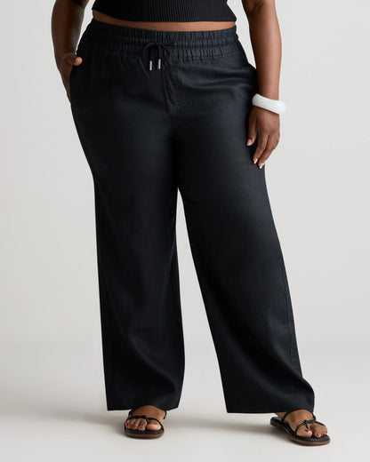 100% European Linen Wide Leg Pants - 1X / Black