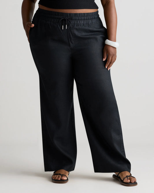 100% European Linen Wide Leg Pants - 1X / Black