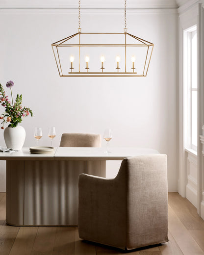 Traditional Steel Linear Lantern Chandelier - One Size / Brass