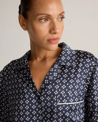 100% Washable Silk Satin Pajama Long Sleeve Top - XS / Toasted Almond