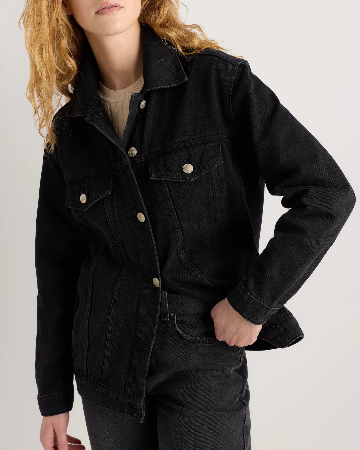 100% Organic Cotton Oversized Denim Jacket - XS / Washed Black