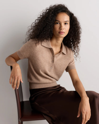 Mongolian Cashmere Short Sleeve Polo - XS / Oatmeal