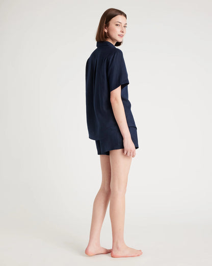 100% European Linen Shorts Pajama Set - XS / French Blue