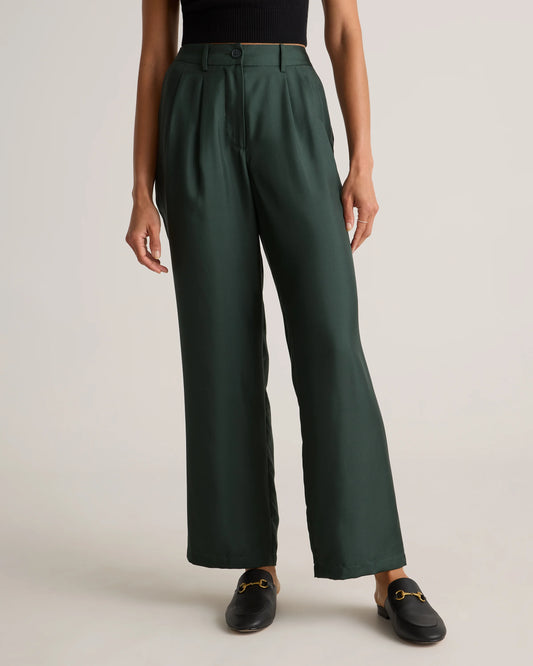 100% Silk Twill Trouser - 0 / Forest Green