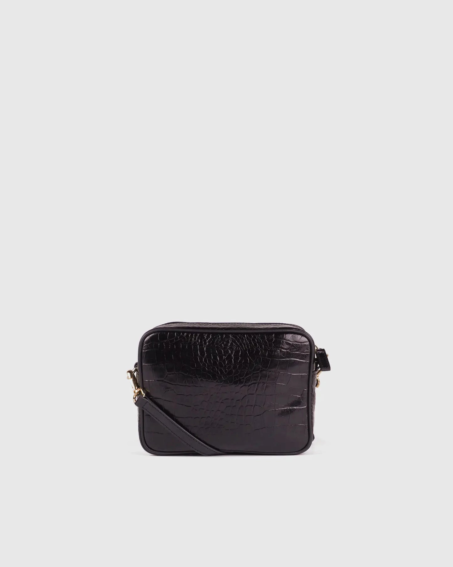 Italian Leather Crossbody Bag - One Size / Black Croco