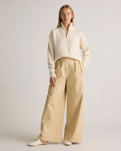 Mongolian Cashmere Fisherman Quarter Zip Sweater - XS / Ivory
