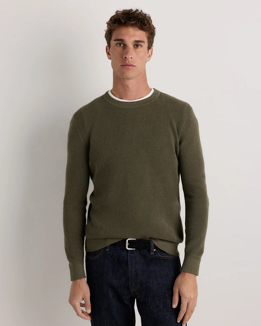 Organic Cotton Cashmere Waffle Crewneck Sweater - S / Bayberry Olive