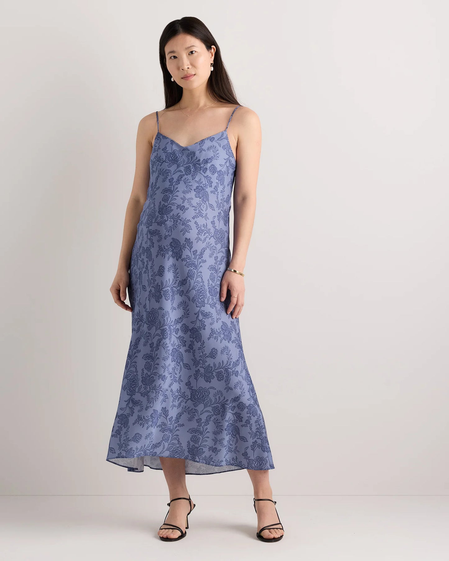 Washable Stretch Silk Maternity Slip Dress - XS / Moonstone Blue Heirloom Floral