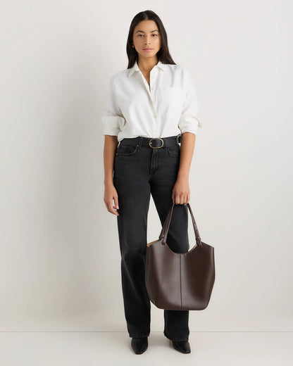 Italian Leather Trapeze Tote - One Size / Dark Brown