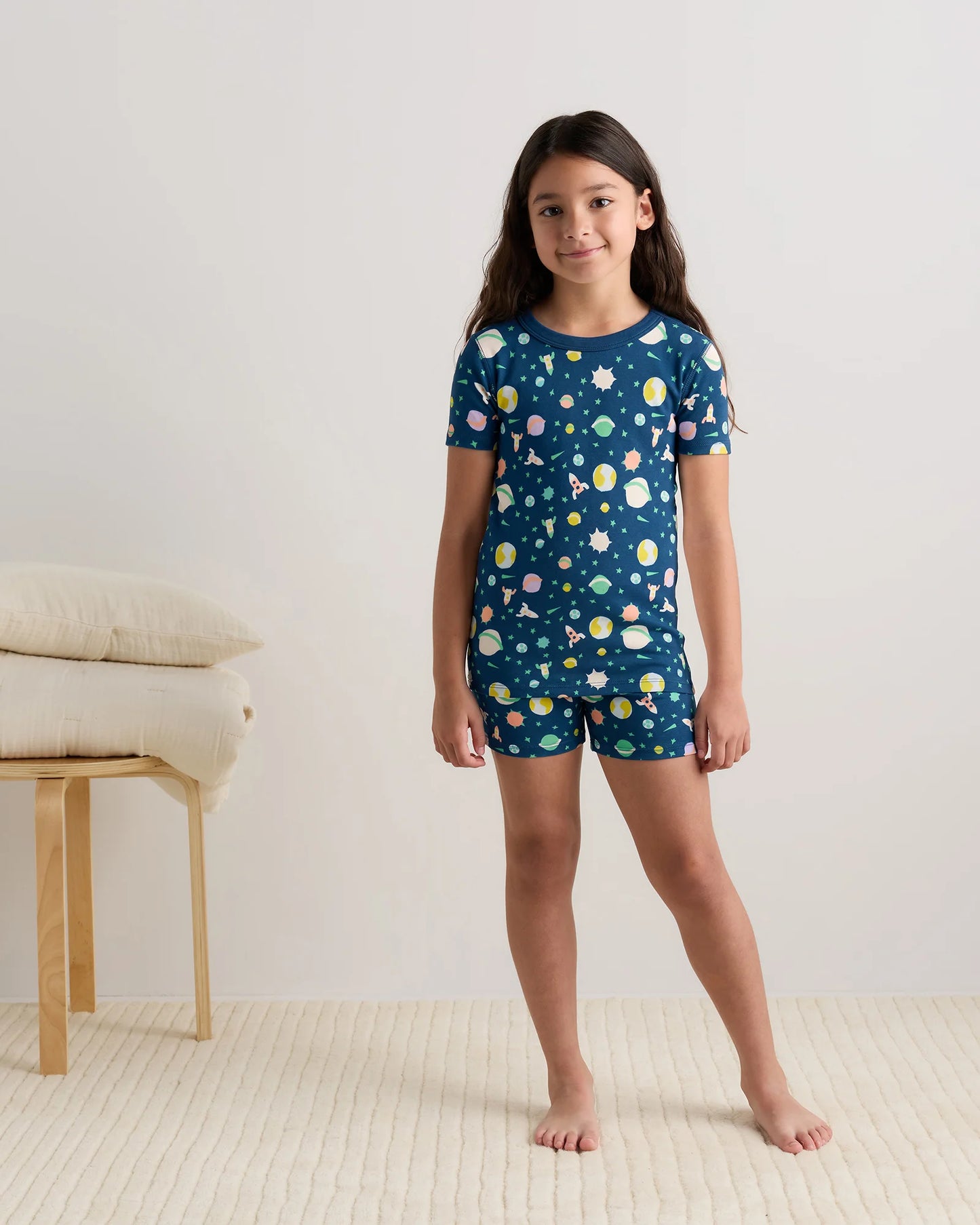 100% Organic Cotton Short Sleeve and Shorts Pajama Set - 6 / Navy Stripe