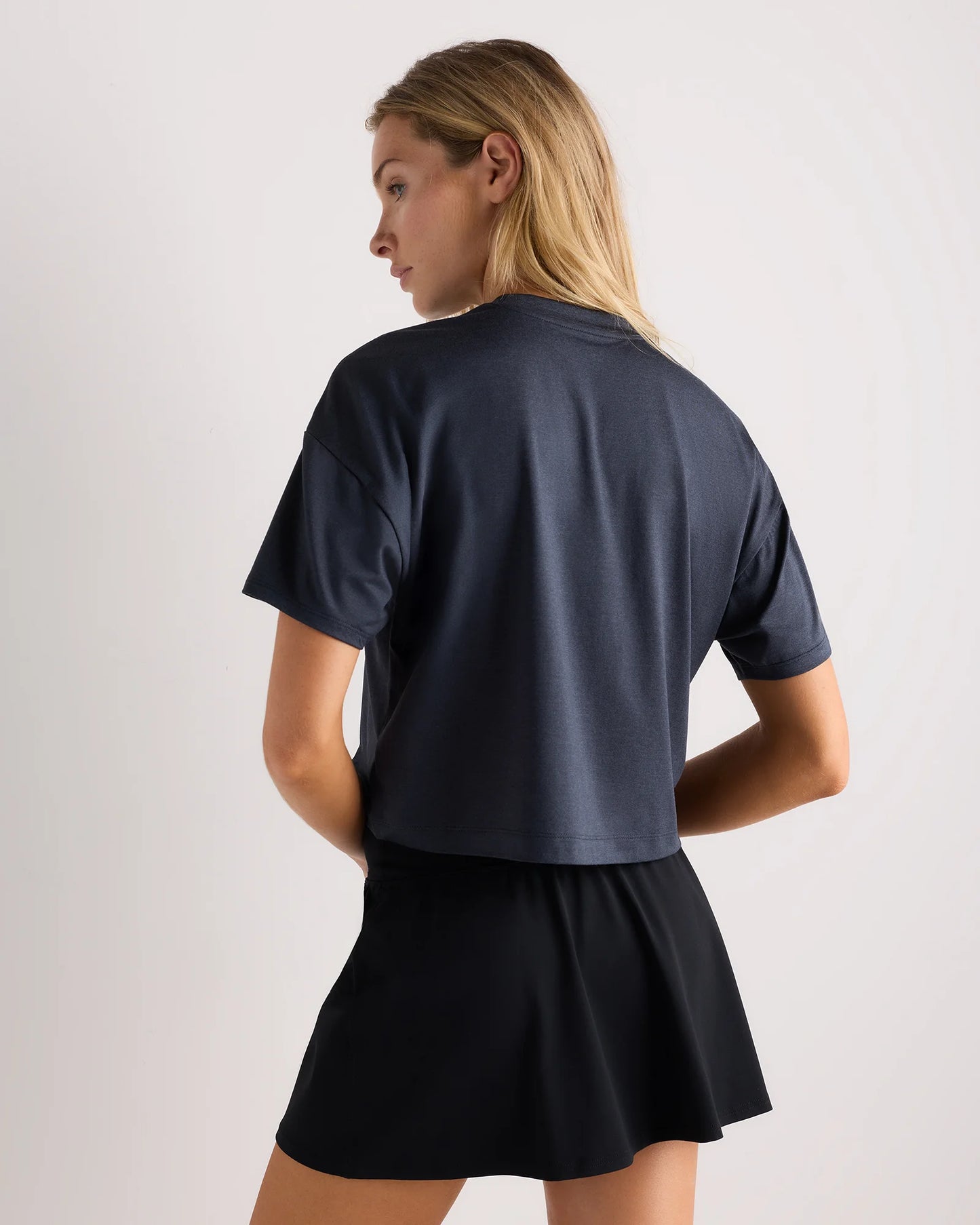 Flowknit Breeze Boxy Cropped Tee - XS / Heather Deep Navy