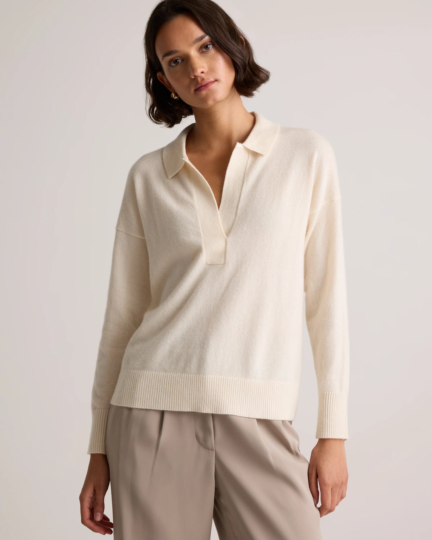 Mongolian Cashmere Polo Sweater - XS / Pale Custard Yellow