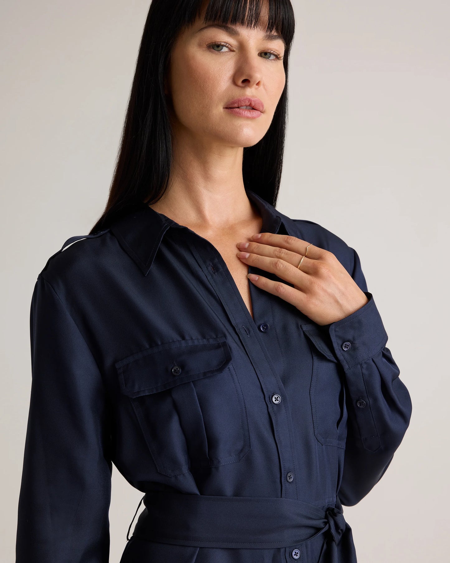 100% Silk Twill Utility Shirt Dress - XS / Hot Fudge