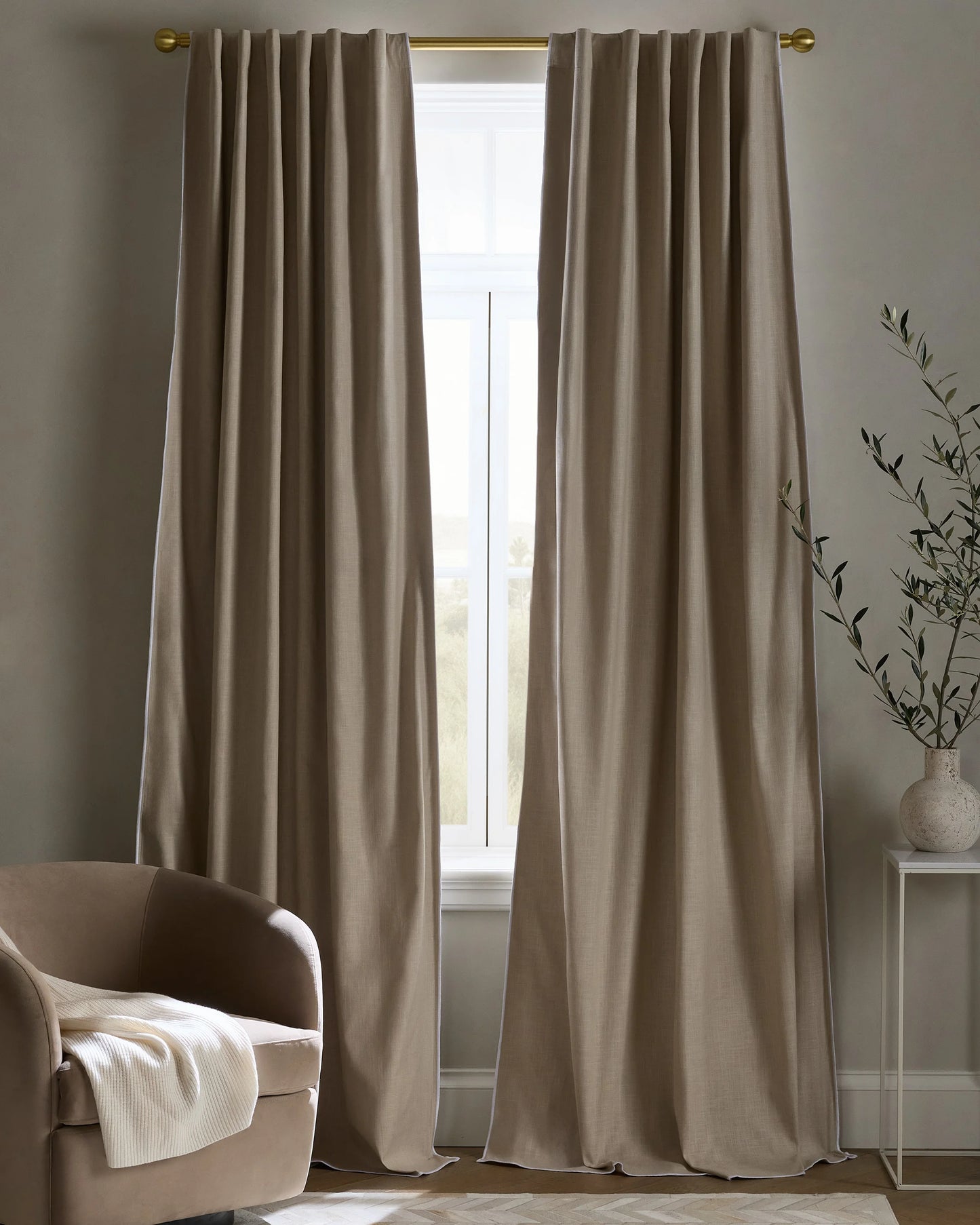 Piped Edge Cotton True Blackout Curtain - Single Panel - 48x84 / Natural/White Piping