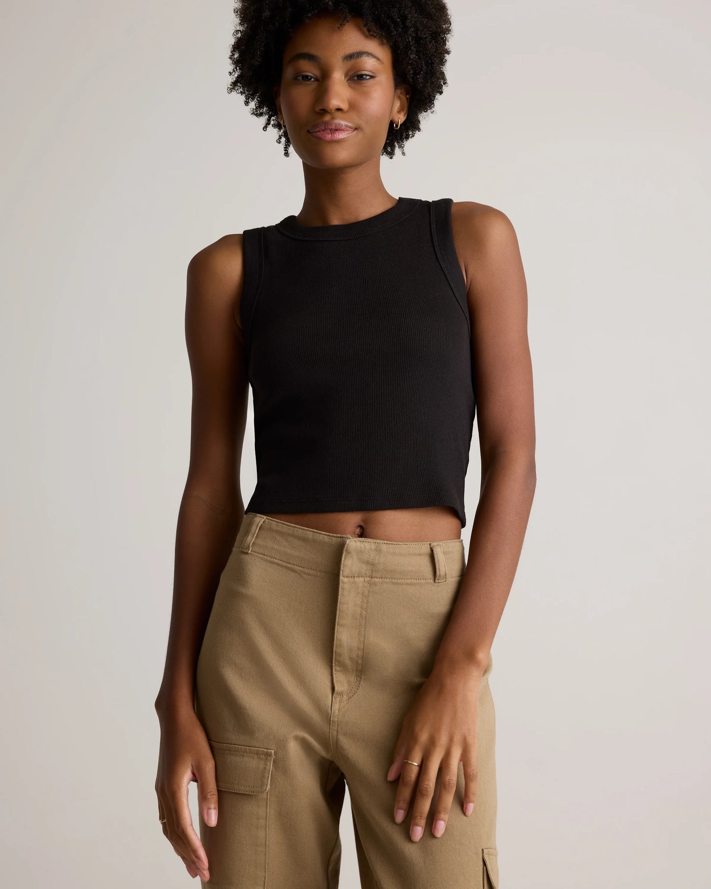 Organic Cotton Micro-Rib Cropped Cutaway Tank - XS / Heather Oatmeal