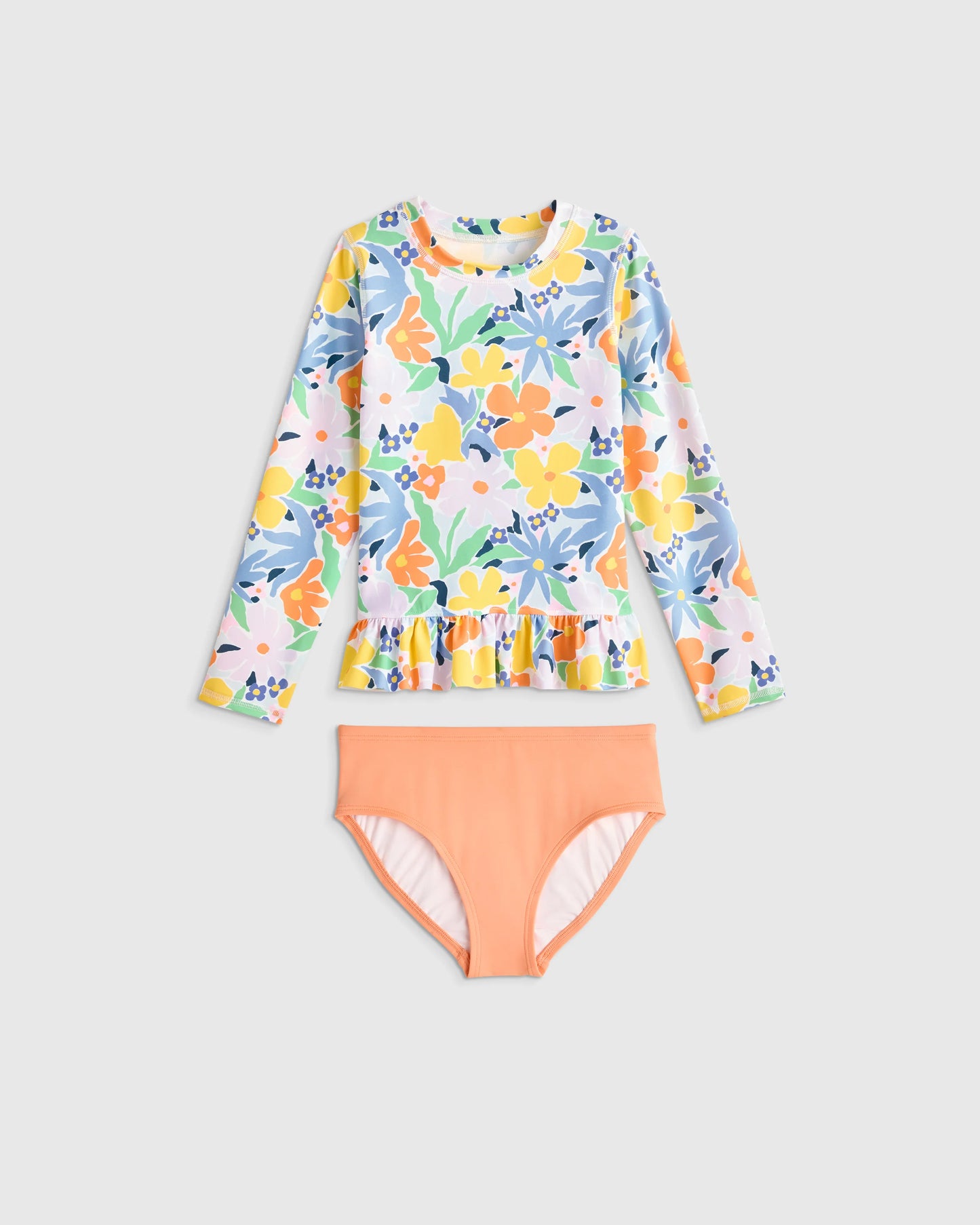Long Sleeve Ruffle Rash Guard Two-Piece Swimsuit - 6 / Poolside Floral
