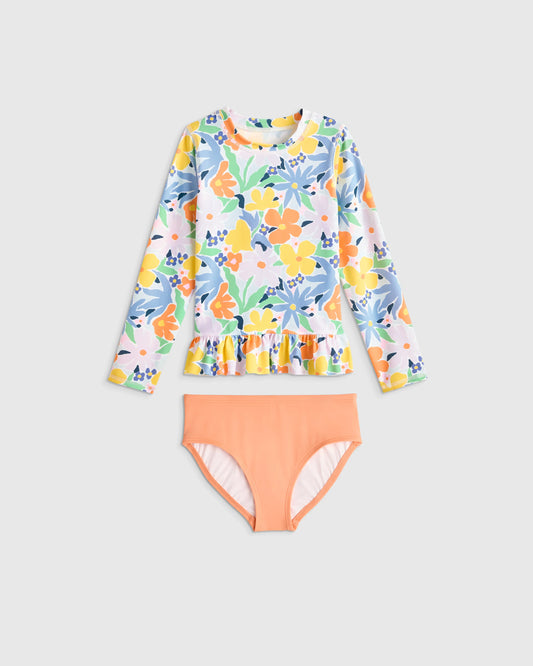 Long Sleeve Ruffle Rash Guard Two-Piece Swimsuit - 6 / Poolside Floral