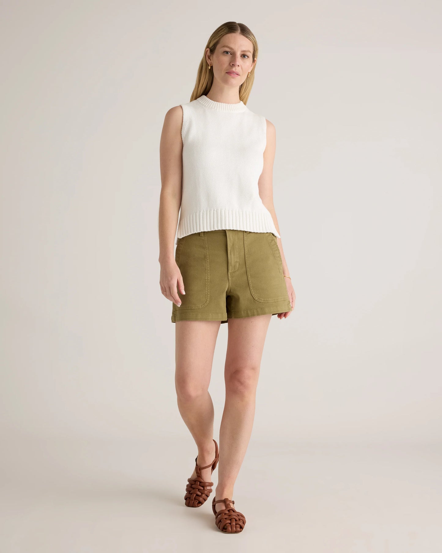 Organic Stretch Cotton Twill Utility Shorts - 0 / Ivory