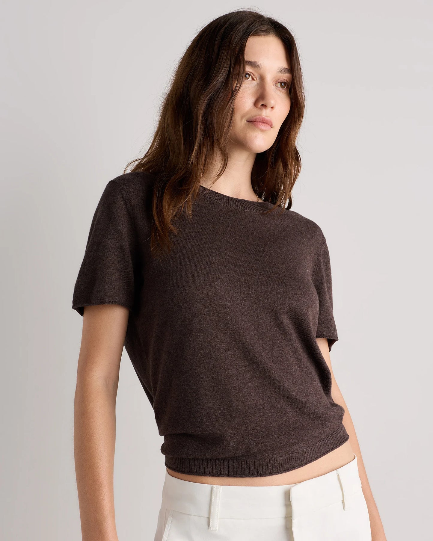 Lightweight Cotton Cashmere Relaxed Sweater Tee - XS / Sugar Stone