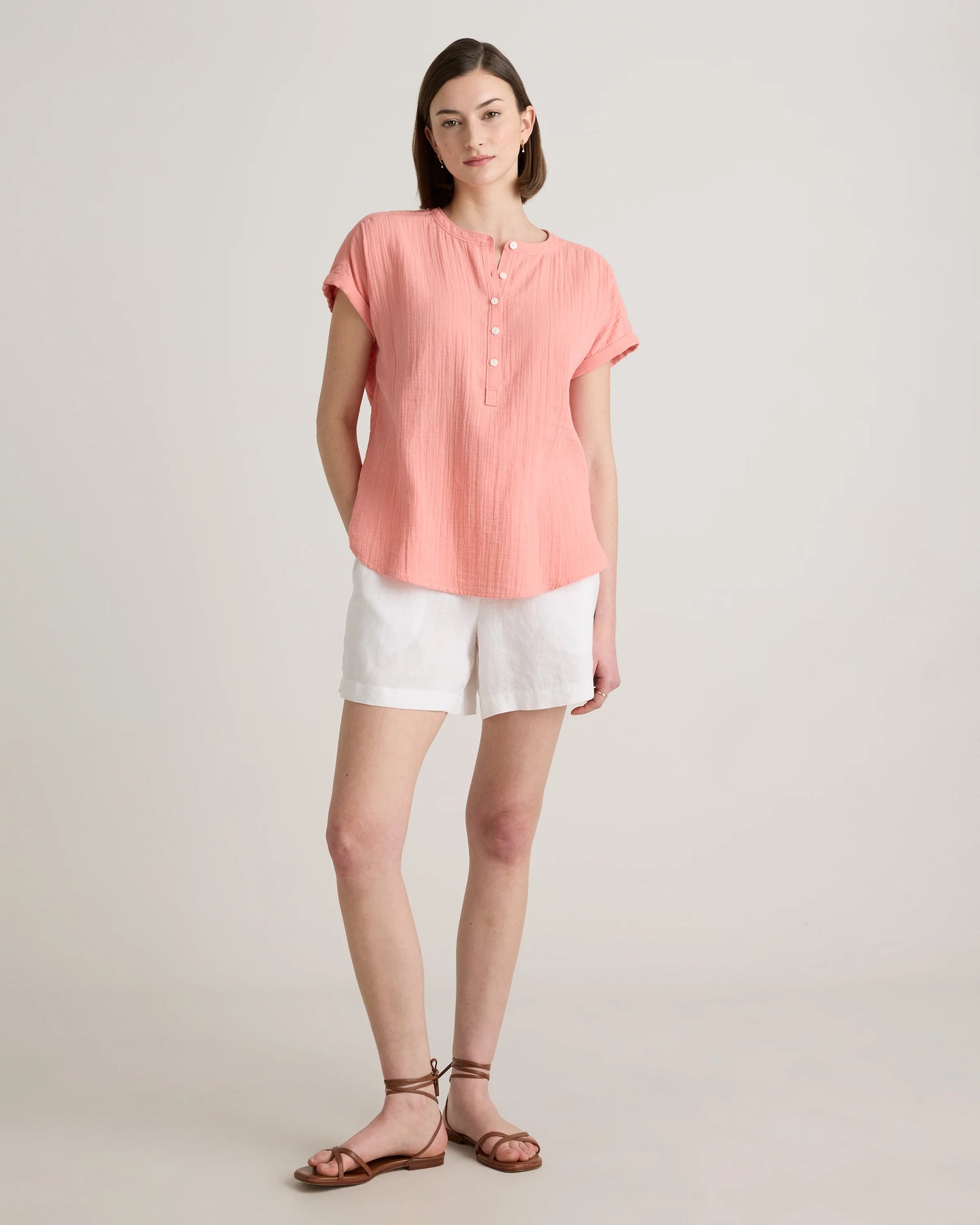 100% Organic Cotton Gauze Roll Sleeve Shirt - XS / Spiced Orange